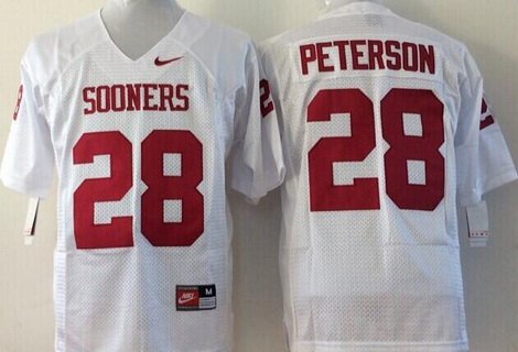 Men's Oklahoma Sooners #28 Adrian Peterson White College Football Nike Jersey