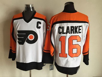 Men's Philadelphia Flyers #16 Bobby Clarke 1997-98 White CCM Vintage Throwback Jersey