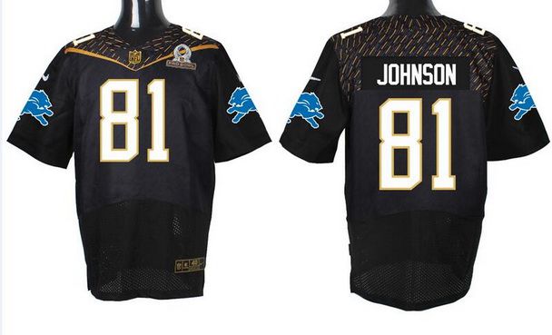 Men's Detroit Lions #81 Calvin Johnson Black 2016 Pro Bowl Nike Elite Jersey