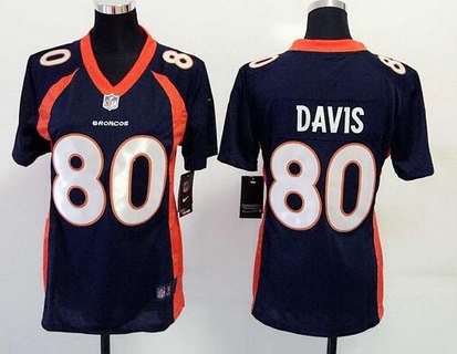 Women's Denver Broncos #80 Vernon Davis Navy Blue Alternate NFL Nike Game Jersey