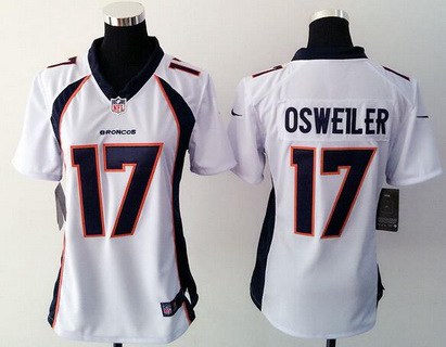 Women's Denver Broncos #17 Brock Osweiler White Road NFL Nike Game Jersey