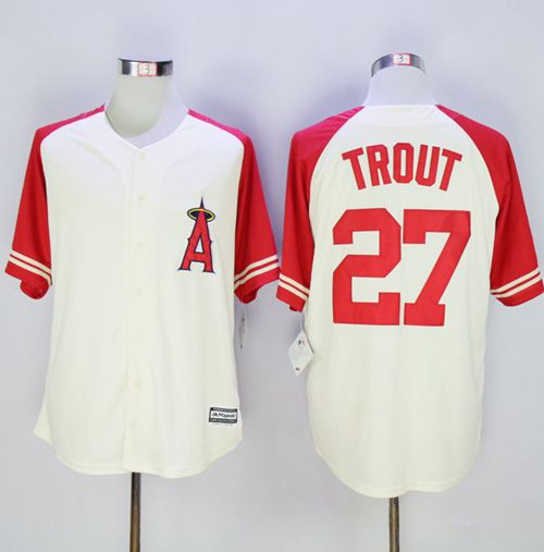 Angels of Anaheim #27 Mike Trout CreamRed Exclusive New Cool Base Stitched MLB Jersey