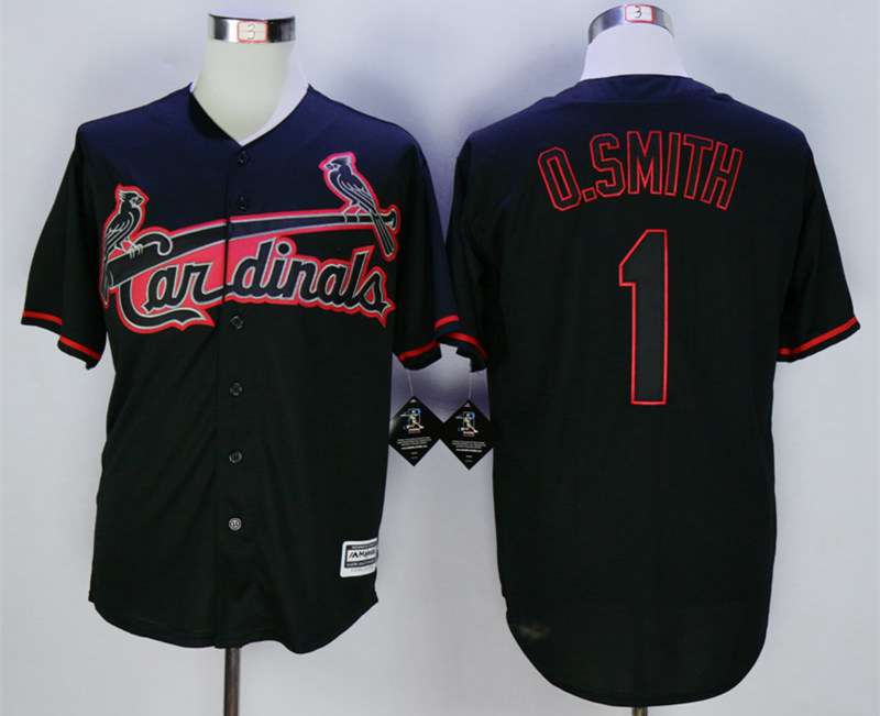 Men's St. Louis Cardinals #1 Ozzie Smith Black New Cool Base Jersey