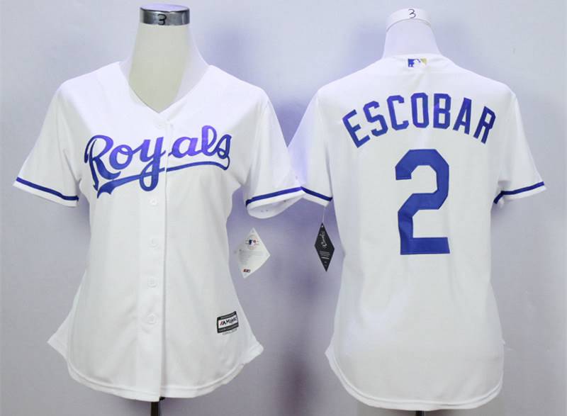 Kansas City Royals #2 Alcides Escobar White Women New Cool Base Jersey