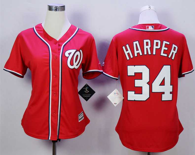 Washington Nationals #34 Bryce Harper Red New Cool Base Women Jersey