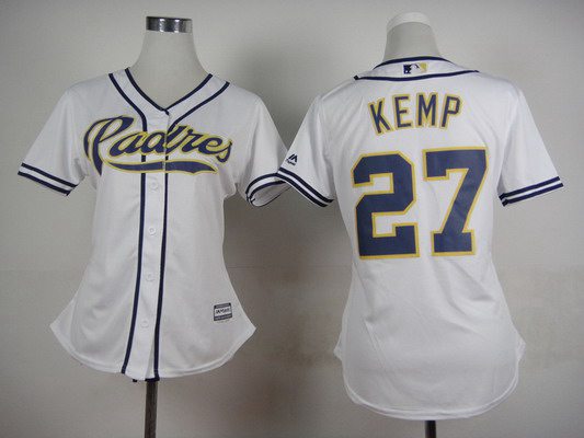 Women's San Diego Padres #27 Matt Kemp Home White 2015 MLB Cool Base Jersey