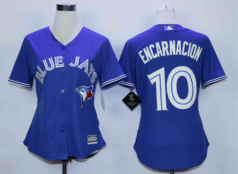 Women's Toronto Blue Jays #10 Edwin Encarnacion Blue Women New Cool Base Jersey