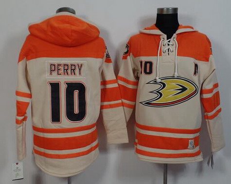 Men's Mighty Ducks Of Anaheim #10 Corey Perry Old Time Hockey Cream Hoodie