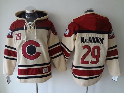 Men's Colorado Avalanche #29 Nathan MacKinnon Old Time Hockey Cream Hoodie