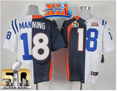 Nike Broncos #18 Peyton Manning Navy BlueWhite Super Bowl XLI & Super Bowl 50 Men's Stitched NFL Elite Split Colts Jersey