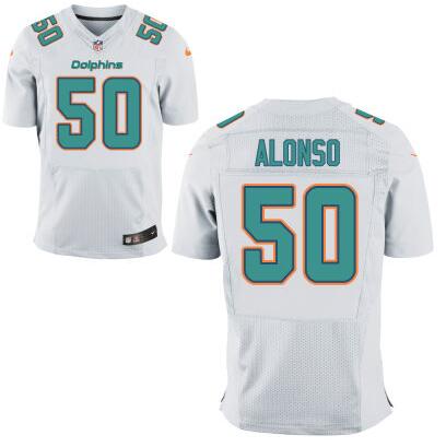 Men's Miami Dolphins #50 Aqua Green White Road NFL Nike Elite Jersey