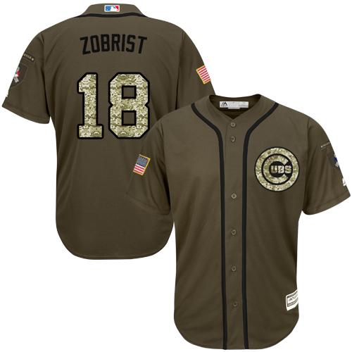 Chicago Cubs #18 Ben Zobrist Green Salute to Service Stitched MLB Jersey