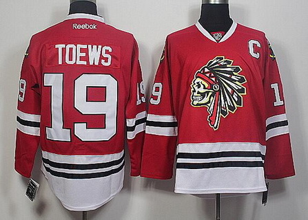 Men's Chicago Blackhawks #19 Jonathan Toews Red The Indians Skulls Fashion Jersey