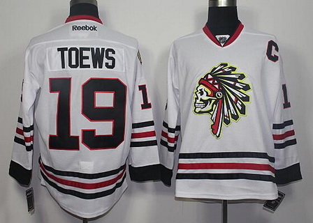 Men's Chicago Blackhawks #19 Jonathan Toews White The Indians Skulls Fashion Jersey