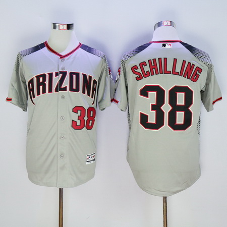 Men's Arizona Diamondbacks #38 Curt Schilling Retired Road Gray Brick 2016 Flexbase Majestic Baseball Jersey