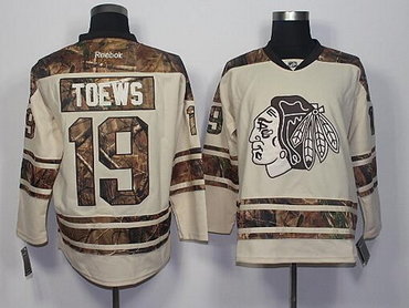 Men's Chicago Blackhawks #19 Jonathan Toews Cream With Camo Hockey Jersey