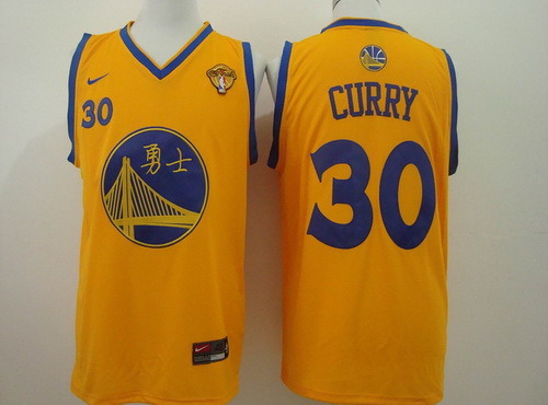 Men's Golden State Warriors #30 Stephen Curry Chinese Yellow Nike Authentic Jersey