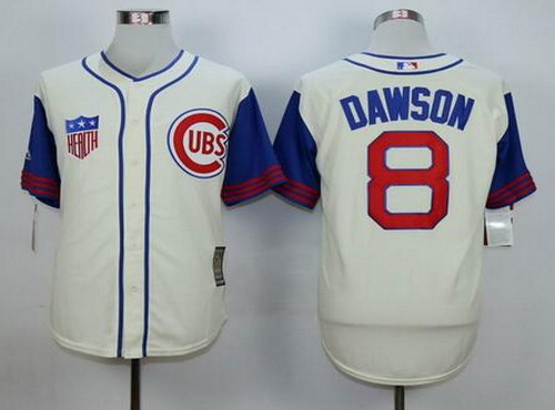 Men's Chicago Cubs #8 Andre Dawson Retired Cream 1942 Majestic Cooperstown Collection Throwback Jersey