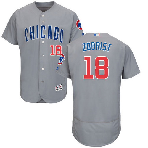 Men's Chicago Cubs #18 Ben Zobrist Gray Road 2016 Flexbase Majestic Baseball Jersey