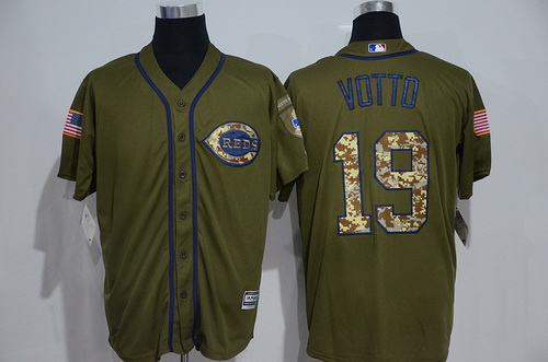 Men's Cincinnati Reds #19 Joey Votto Green Salute to Service Majestic Baseball Jersey