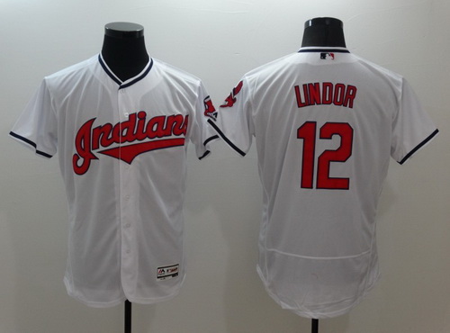 Men's Cleveland Indians #12 Francisco Lindor White Home 2016 Flexbase Majestic Baseball Jersey