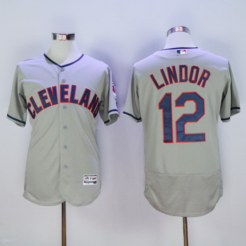 Men's Cleveland Indians #12 Francisco Lindor Gray Road 2016 Flexbase Majestic Baseball Jersey