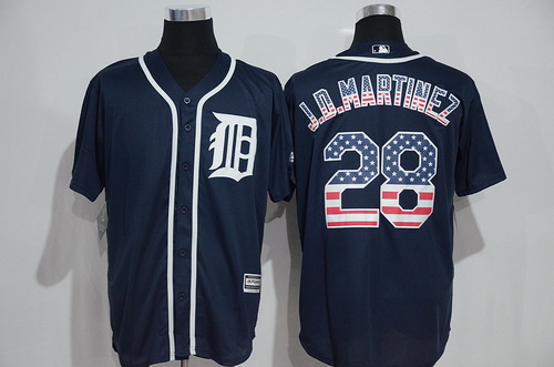 Men's Detroit Tigers #28 J. D. Martinez Navy Blue USA Flag Fashion MLB Baseball Jersey