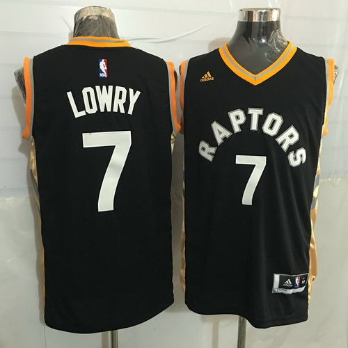 Men's Toronto Raptors #7 Kyle Lowry Black With Gold New NBA Rev 30 Swingman Jersey