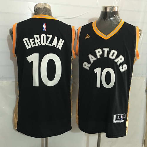 Men's Toronto Raptors #10 DeMar DeRozan Black With Gold New NBA Rev 30 Swingman Jersey