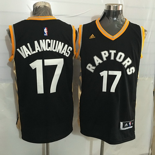 Men's Toronto Raptors #17 Jonas Valanciunas Black With Gold New NBA Rev 30 Swingman Jersey