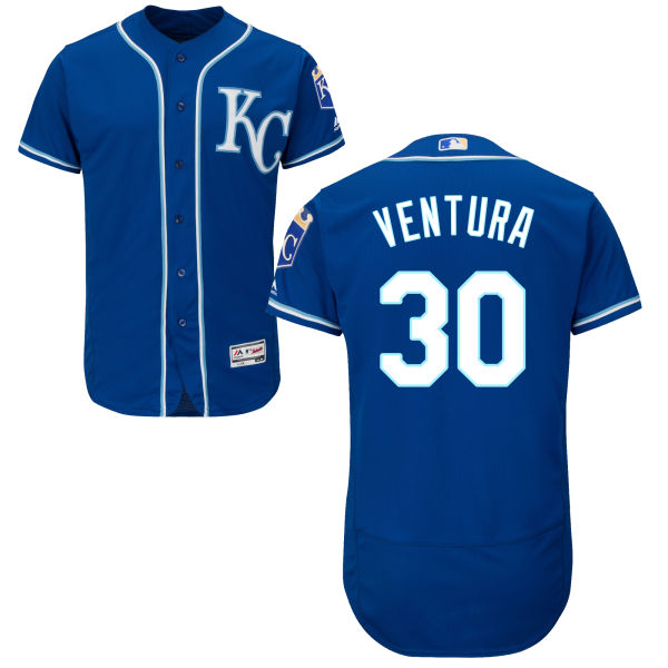 Men's Kansas City Royals #30 Yordano Ventura Navy Blue KC 2016 Flexbase Majestic Baseball Jersey