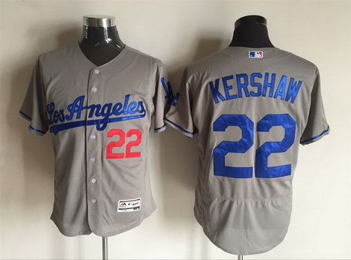 Men's Los Angeles Dodgers #22 Clayton Kershaw Gray Road 2016 Flexbase Majestic Baseball Jersey