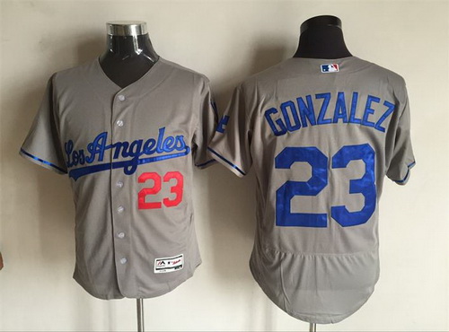 Men's Los Angeles Dodgers #23 Adrian Gonzalez Gray Road 2016 Flexbase Majestic Baseball Jersey