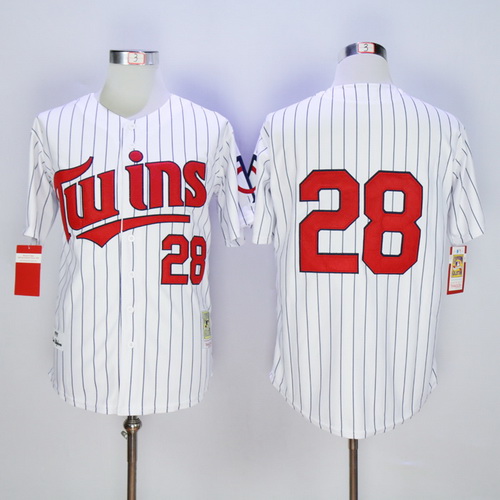 Men's Minnesota Twins #28 Bert Blyleven Retired Retired 1991 White Pinstirpe Mitchell & Ness Throwback Jersey