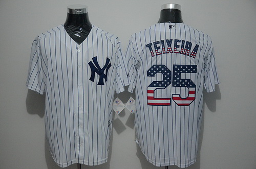 Men's New York Yankees #25 Mark Teixeira White USA Flag Fashion MLB Baseball Jersey