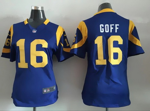 Women's Los Angeles Rams #16 Jared Goff Royal Blue Alternate NFL Nike Game Jersey