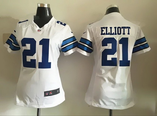 Women's Dallas Cowboys #21 Ezekiel Elliott White Road NFL Nike Game Jersey