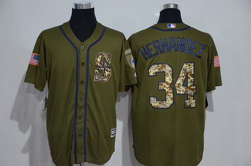 Men's Seattle Mariners #34 Felix Hernandez Green Salute to Service Majestic Baseball Jersey