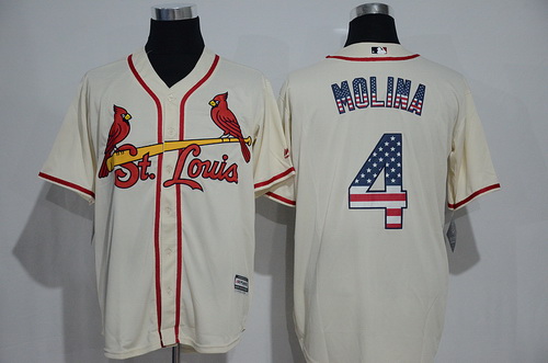 Men's St. Louis Cardinals #4 Yadier Molina Cream USA Flag Fashion MLB Baseball Jersey