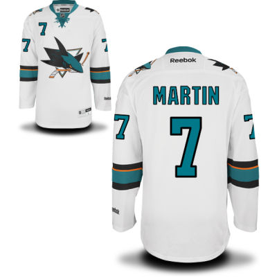 Men's San Jose Sharks #7 Paul Martin White Away Jersey