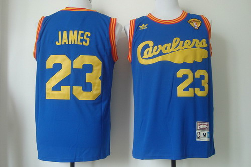 Men's Cleveland Cavaliers #23 LeBron James 2016 The NBA Finals Patch 2009 Blue Hardwood Classics Soul Swingman Throwback Jersey