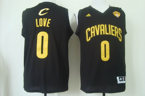 Men's Cleveland Cavaliers #0 Kevin Love 2016 The NBA Finals Patch Black With Gold Swingman Jersey