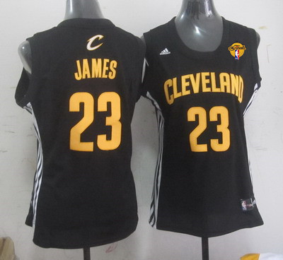 Women's Cleveland Cavaliers #23 LeBron James Black Fashion 2016 The NBA Finals Patch Jersey