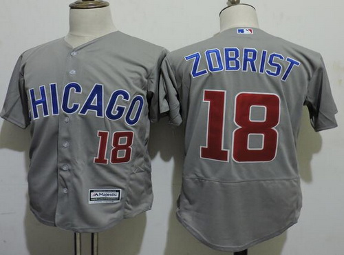 Men's Chicago Cubs #18 Ben Zobrist Gray Road 2016 Flexbase Majestic Baseball Jersey