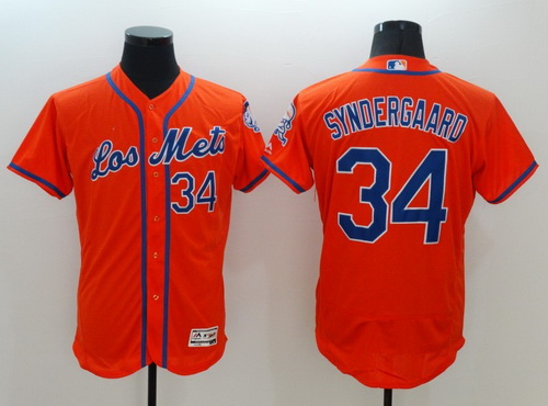 Men's New York Mets #34 Noah Syndergaard Los Orange 2016 Flexbase Majestic Baseball Jersey