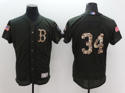 Men's Boston Red Sox #34 David Ortiz Green Salute to Service 2016 Flexbase Majestic Baseball Jersey