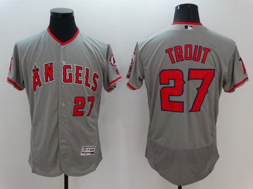 Men's LA Angels of Anaheim #27 Mike Trout Gray Road 2016 Flexbase Majestic Baseball Jersey