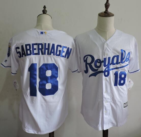 Men's Kansas City Royals Coach #18 Bret Saberhagen Retired White Cool Base Baseball Jersey