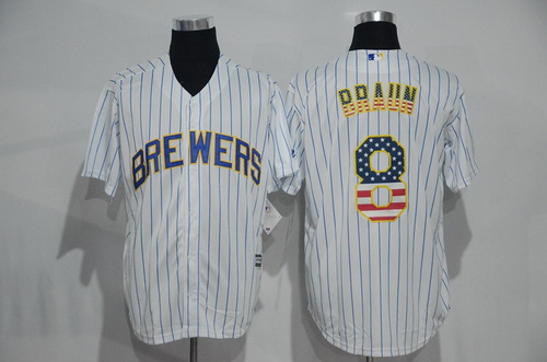 Men's Milwaukee Brewers #8 Ryan Braun White Pinstripe USA Flag Fashion MLB Baseball Jersey