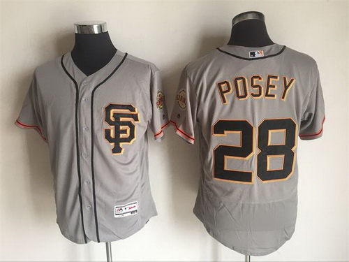 Men's San Francisco Giants #28 Buster Posey Gray SF 2016 Flexbase Majestic Baseball Jersey